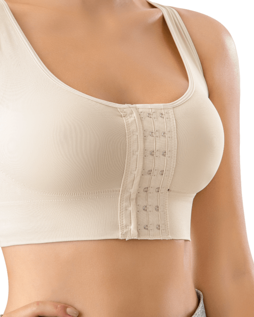 Top Brasier Seamless con Soporte beige - detalle broches frontales