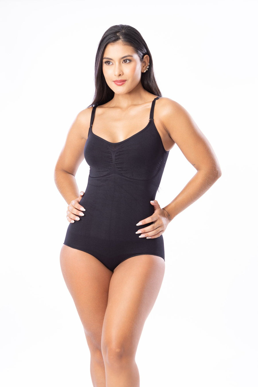 Body Seamless Control 625003 de Raf Over en negro, vista de frente, fondo de estudio